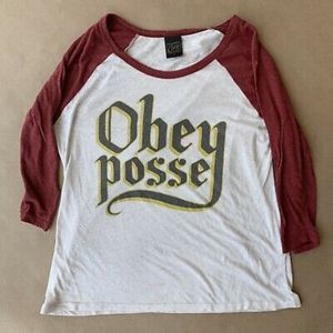 OBEY NWOT Obey Posse Old English Baseball Quarter Sleeve Shirt